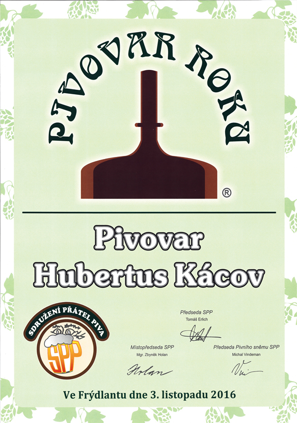 Hubertus Kácov Pivovar roku 2016