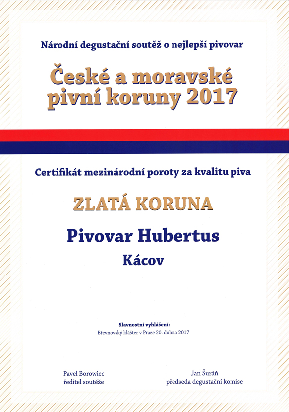 ocenění Zlatá koruna - Pivovar Hubertus