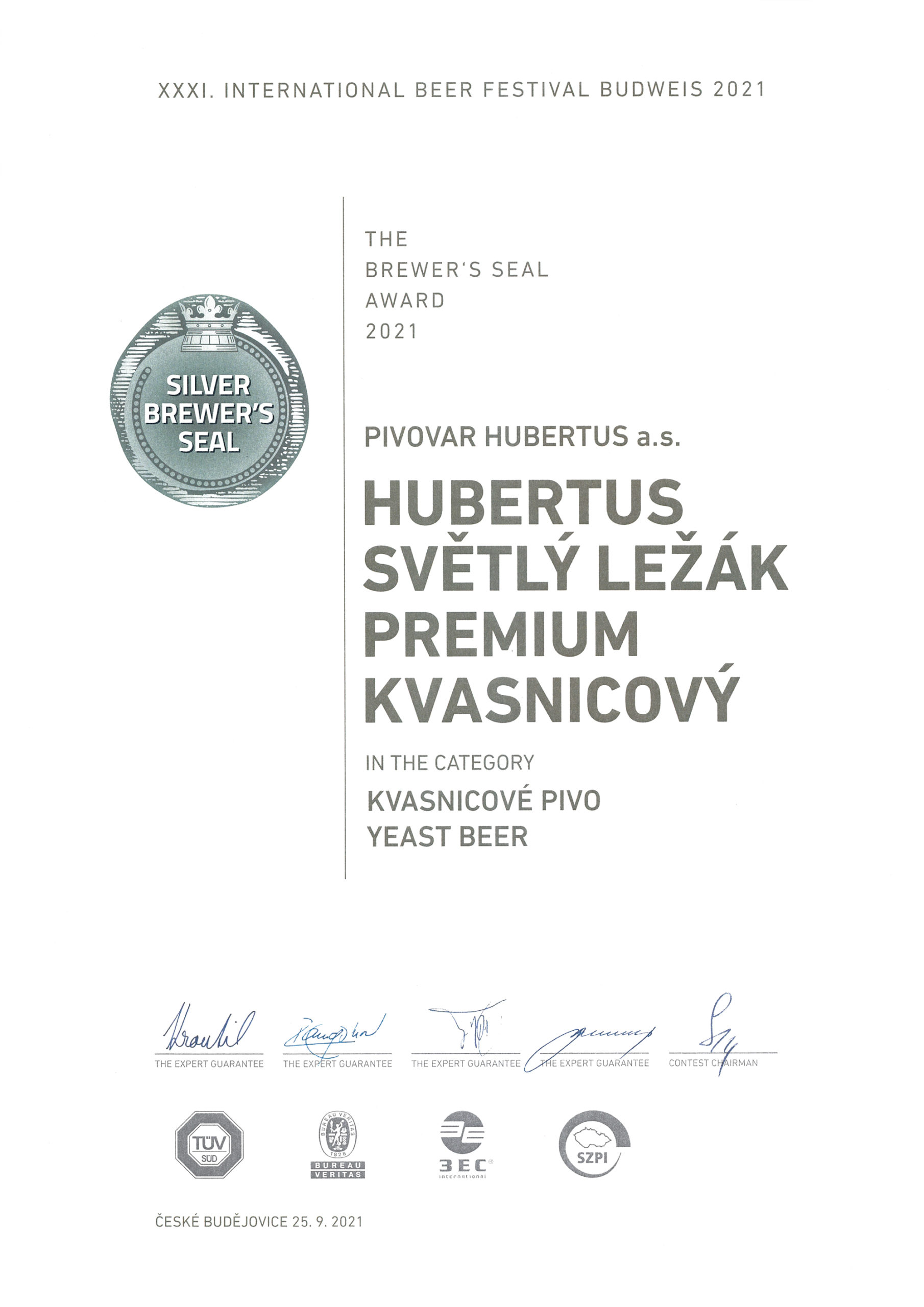 ocenění Hubertus Premium nefiltrovaný